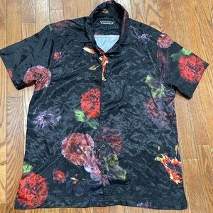 Valentino Men's Black Floral Button Down Shirt